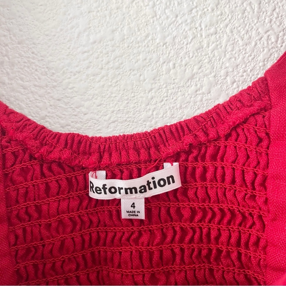 Reformation Teya Red Linen Two Piece Set Crop Top Midi Skirt - Picture 8 of 13